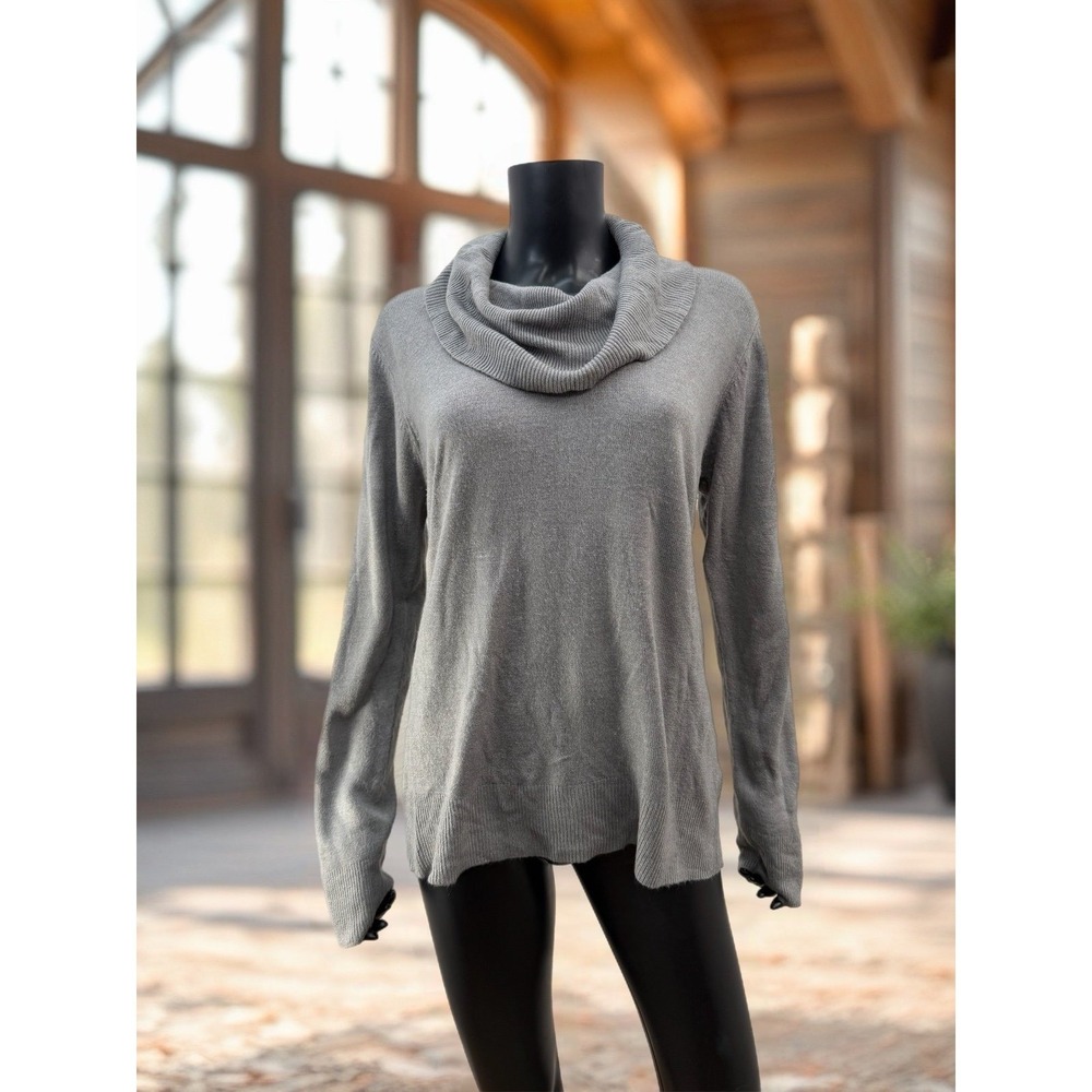 Carol Rose Gray Cowl Neck Lightweight Sweater Long Sleeve Knit Size XL